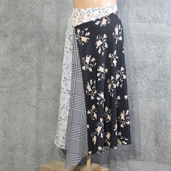Calvin Klein Skirt Womens M Black Hippie Floral Houndstooth Asymmetrical Midi - Picture 1 of 8